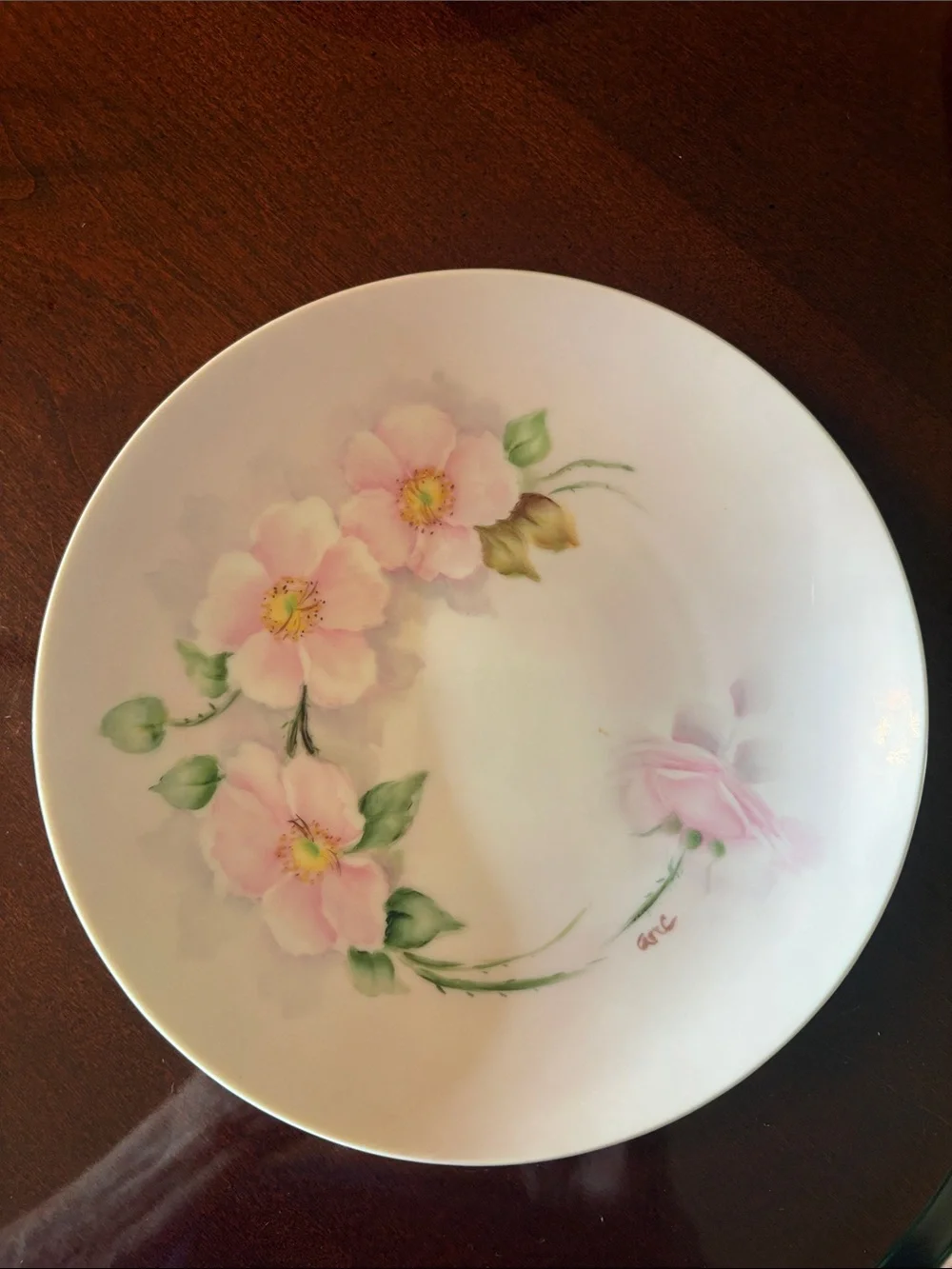 Vintage Hand-Painted Pink Floral 7 3/4”Porcelain Dessert Plates - Set of 4